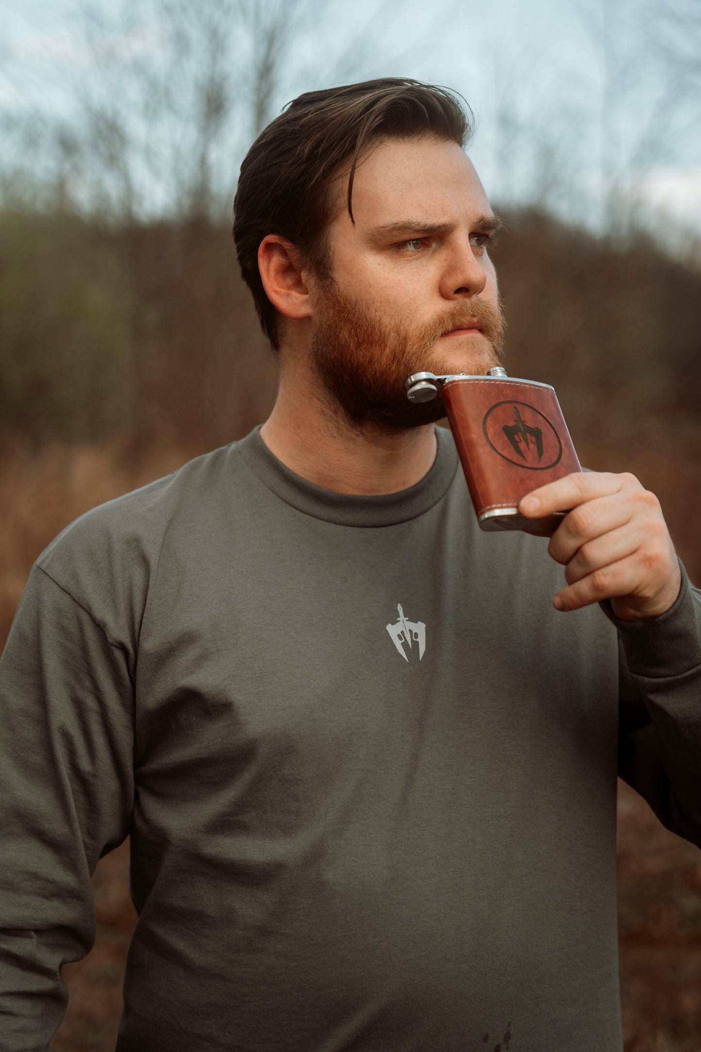 Mahogany Leatherette-Wrapped Flask