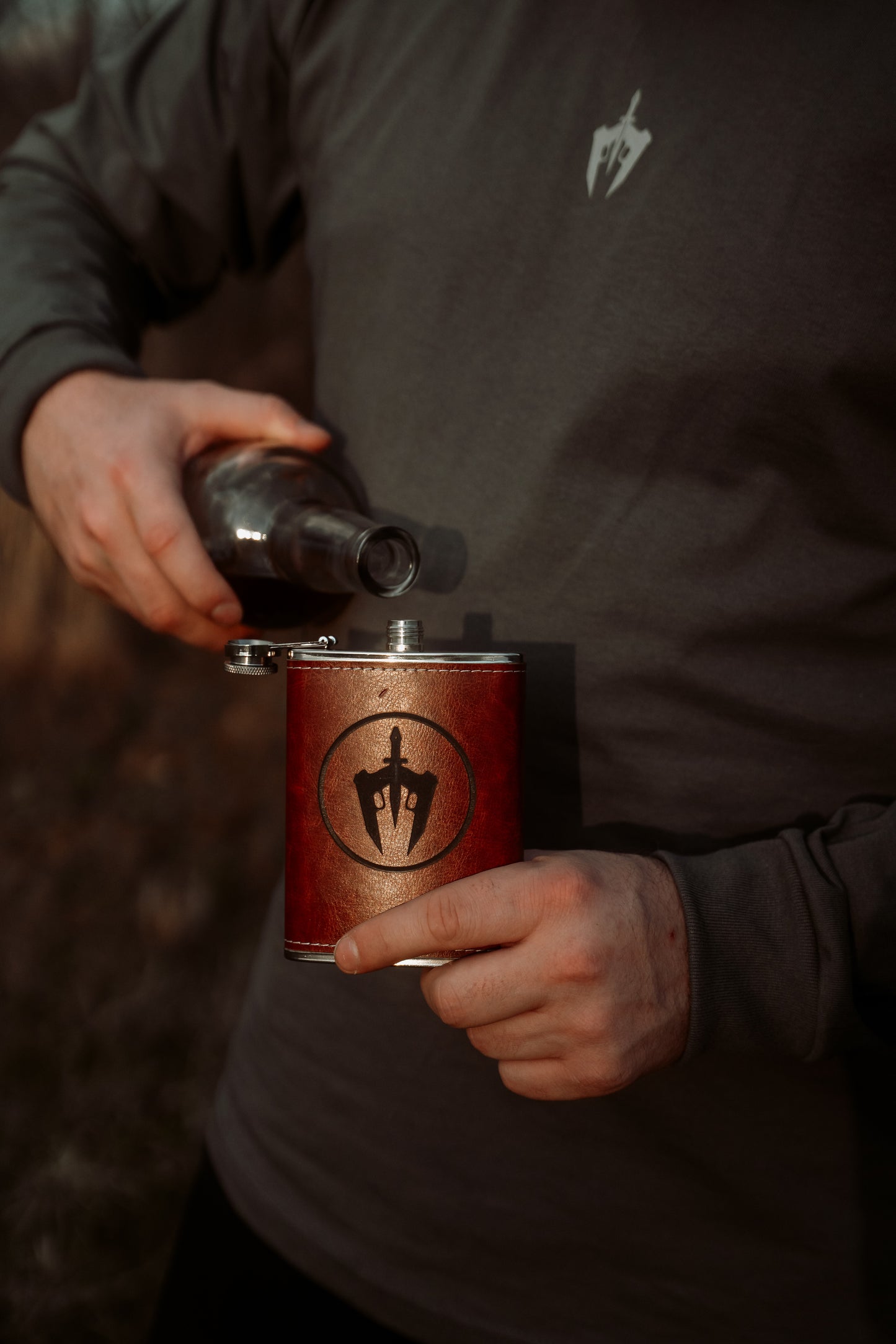Mahogany Leatherette-Wrapped Flask