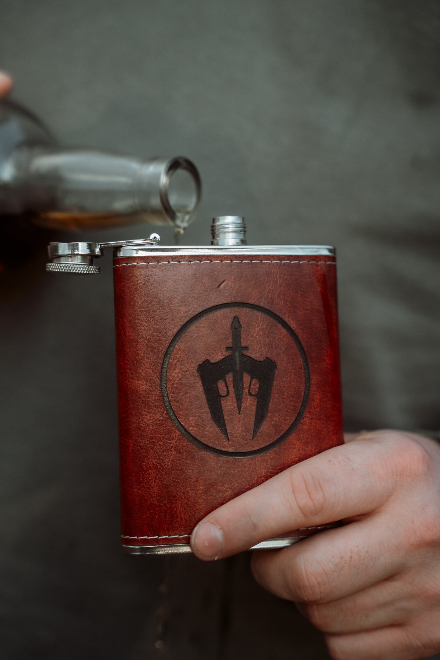 Mahogany Leatherette-Wrapped Flask